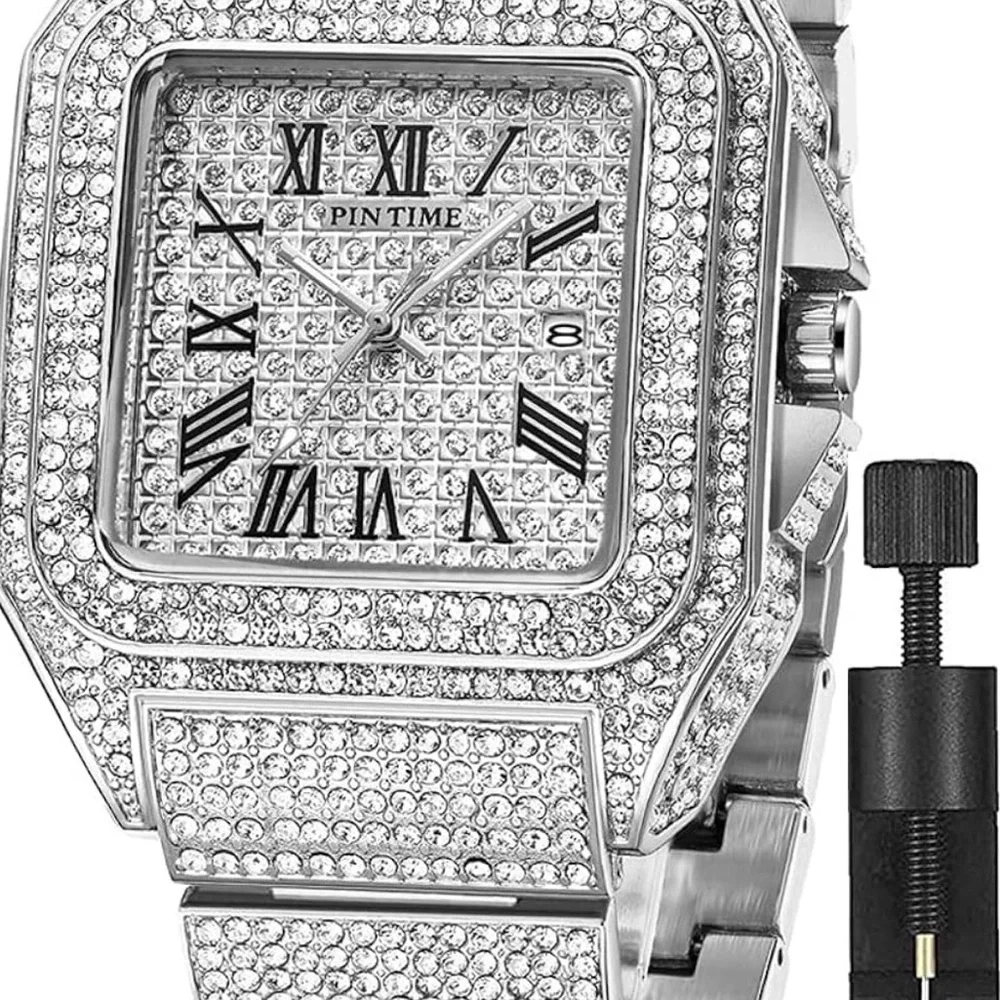 Silver Diamond-Studded Watch for men *NEW*